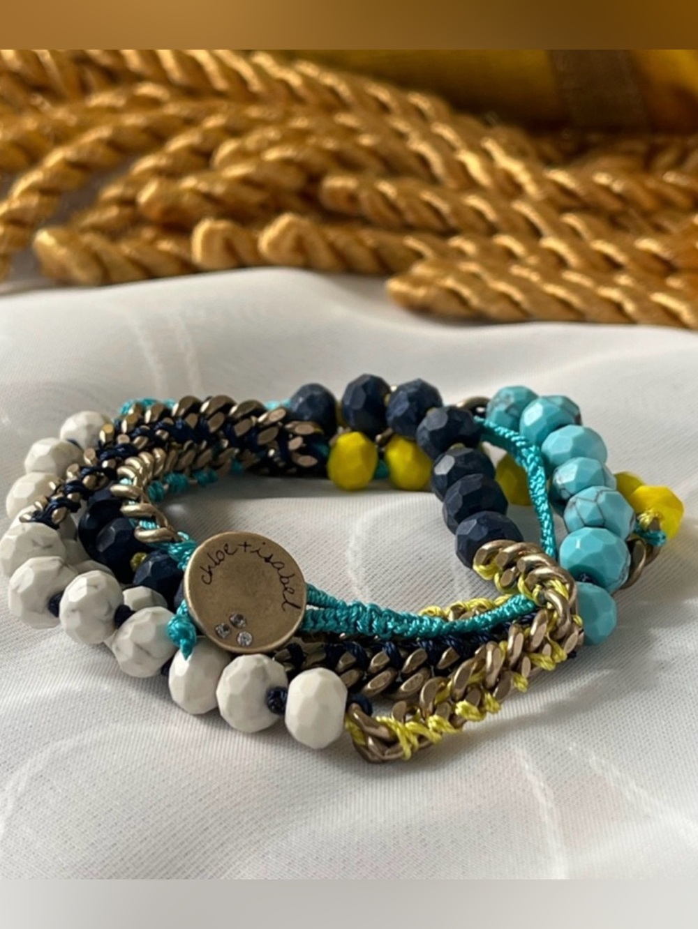 Chloe + Isabel💛💙 Turquoise, Navy, White & Yellow Multi-Strand Bracelet EUC